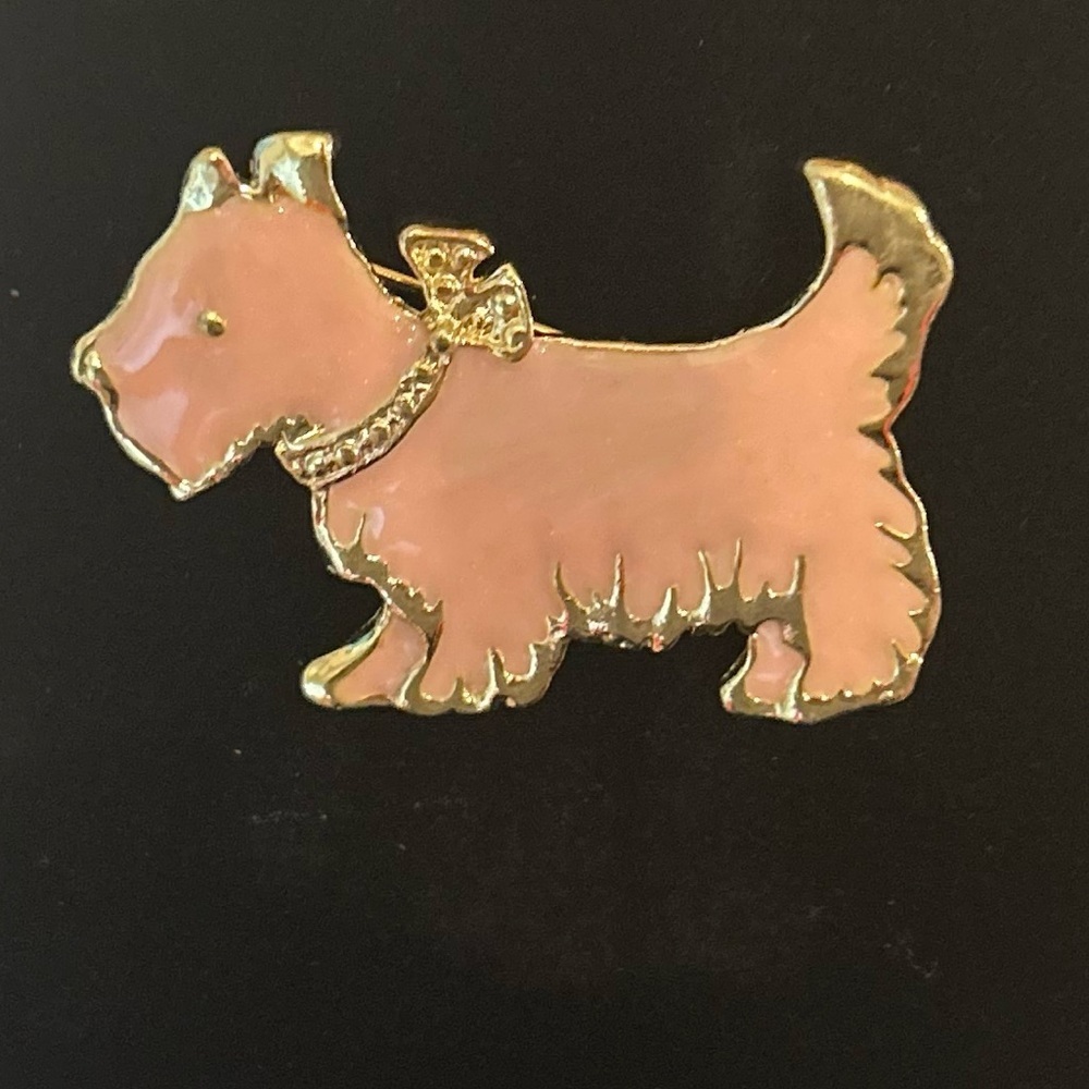 Vintage Scottie Dog Gold and‎ Pink Brooch